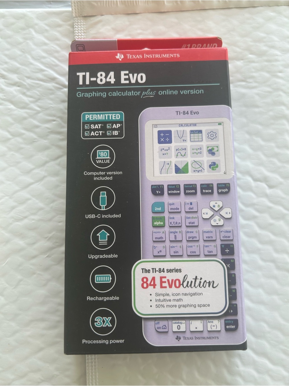 Texas Instruments Ti 84 EVO Graphing Calculator With Case Cable Lavender New